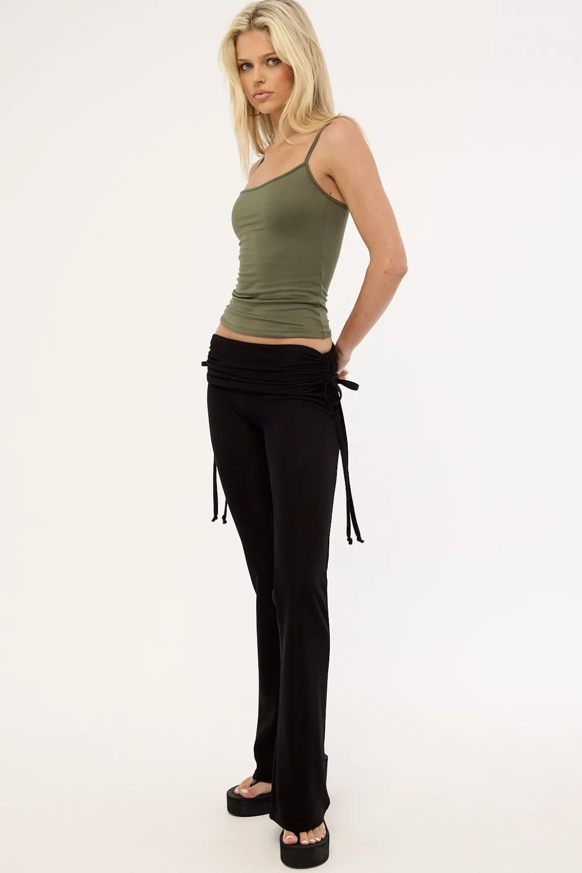 Billie Fold Over Rib Pant Black