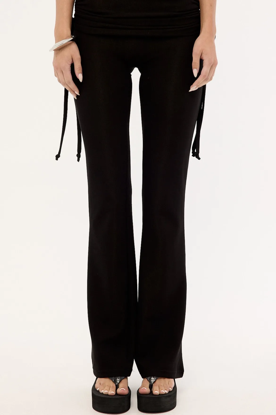 Billie Fold Over Rib Pant Black