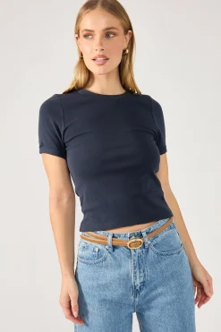 Bind Cap Sleeve Tee Navy