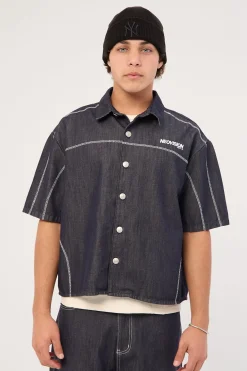 Bitrate Oversize Cropped Shirt Raw Indigo