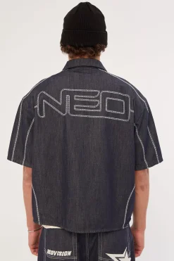 Bitrate Oversize Cropped Shirt Raw Indigo