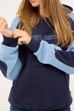 Black Splice Oversized Hooded Fleece Navy/Blue