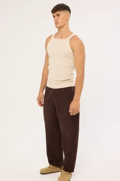 Blanco Canvas Pleated Tailored Trouser Brown