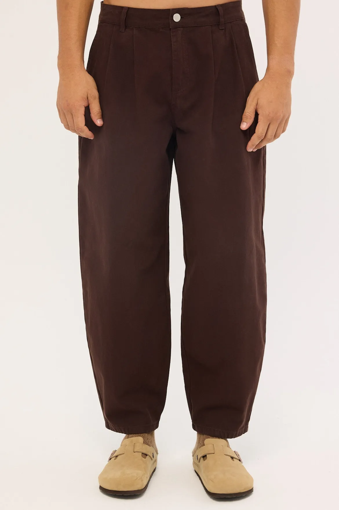 Blanco Canvas Pleated Tailored Trouser Brown