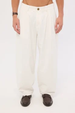 Blanco Linen Pleated Tailored Trouser Off White