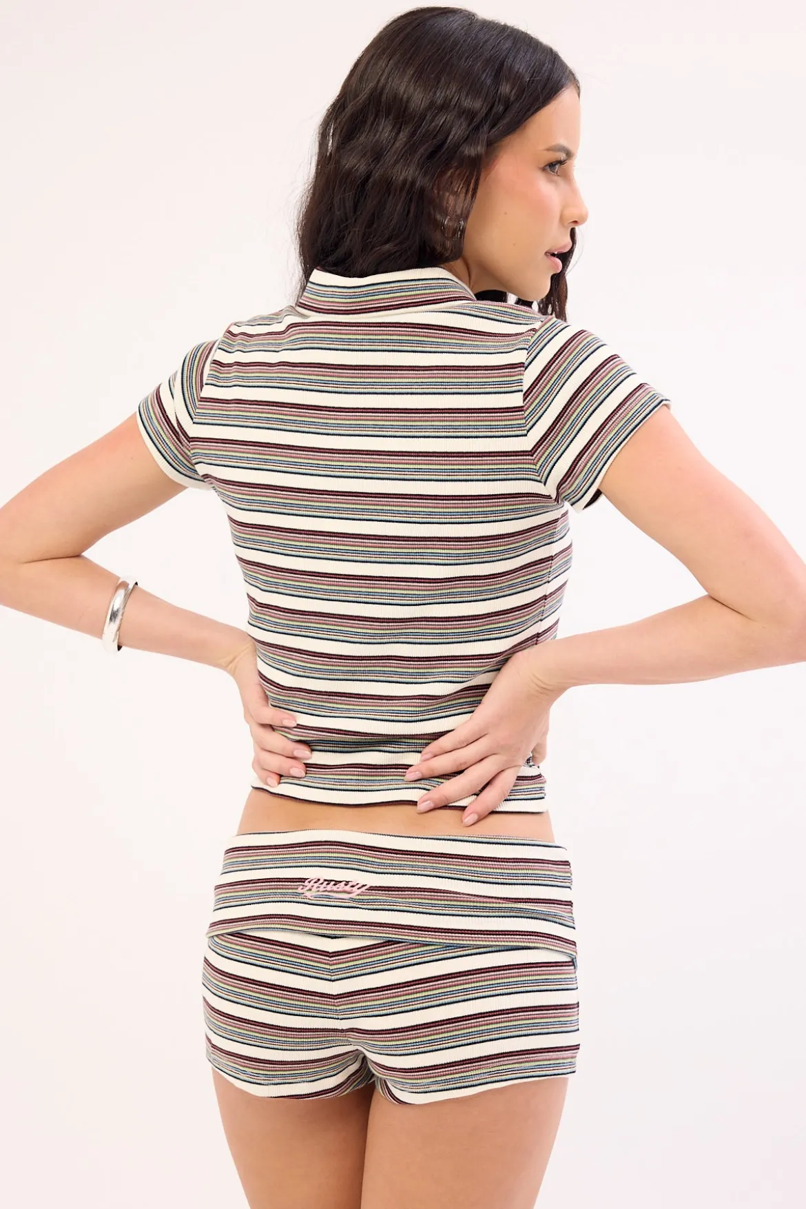 Blazed Stripe Booty Short Cream Multi Stripe