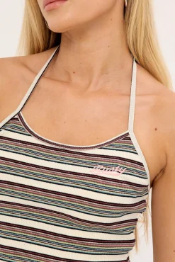 Blazed Stripe Halter Top Cream Multi Stripe