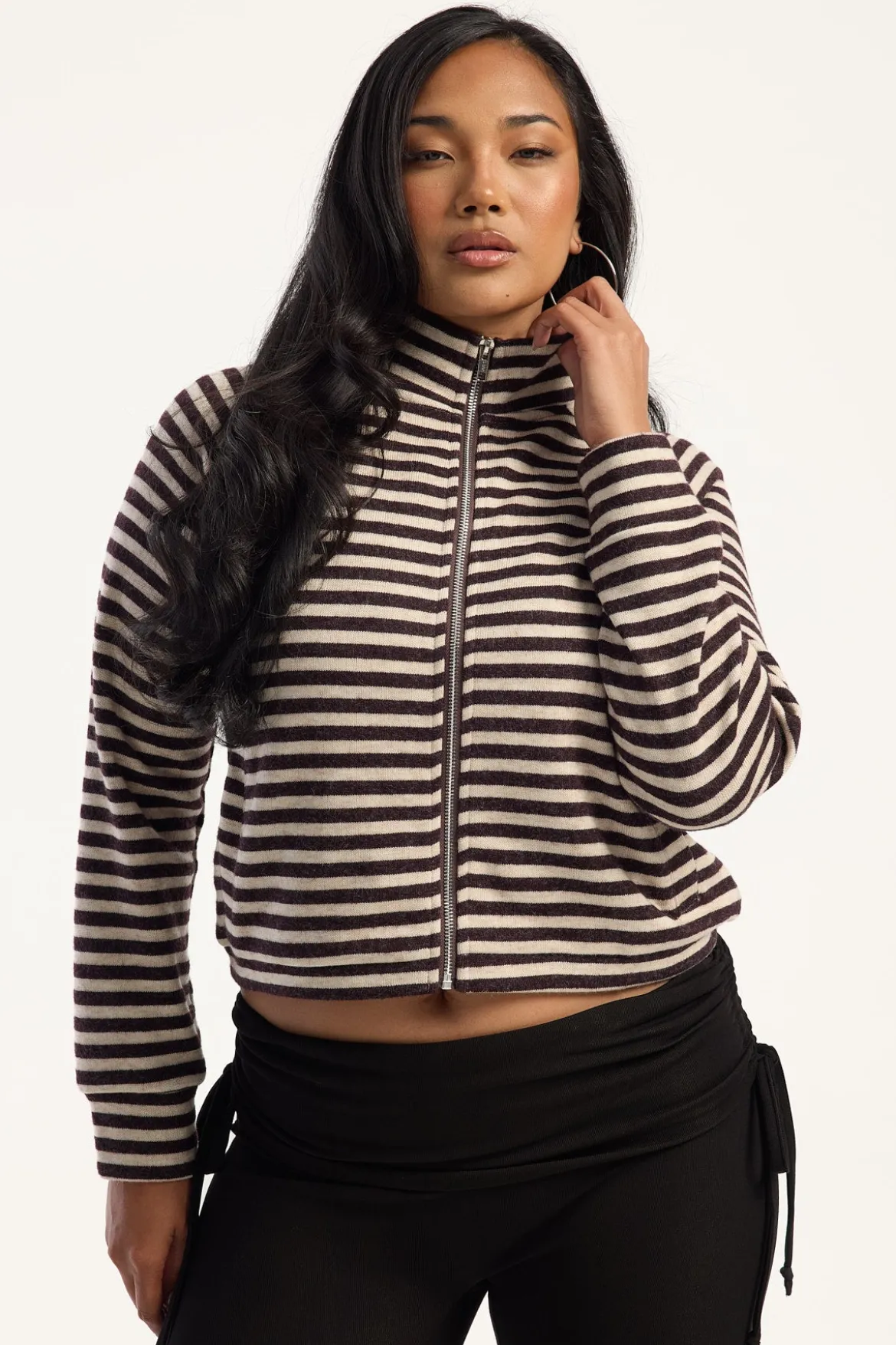 Bloom Knit Jacket Beige/Chocolate Stripe