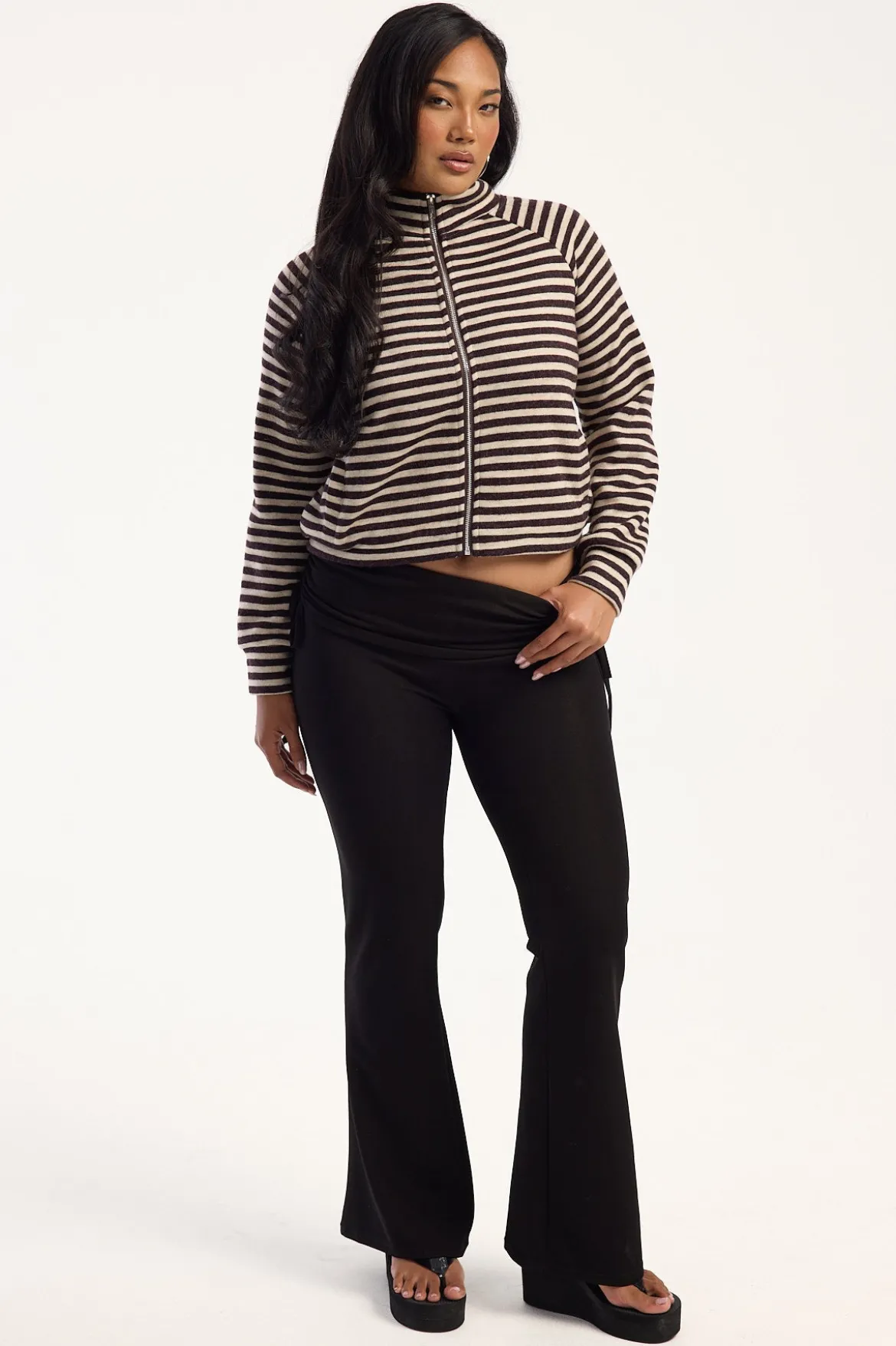 Bloom Knit Jacket Beige/Chocolate Stripe