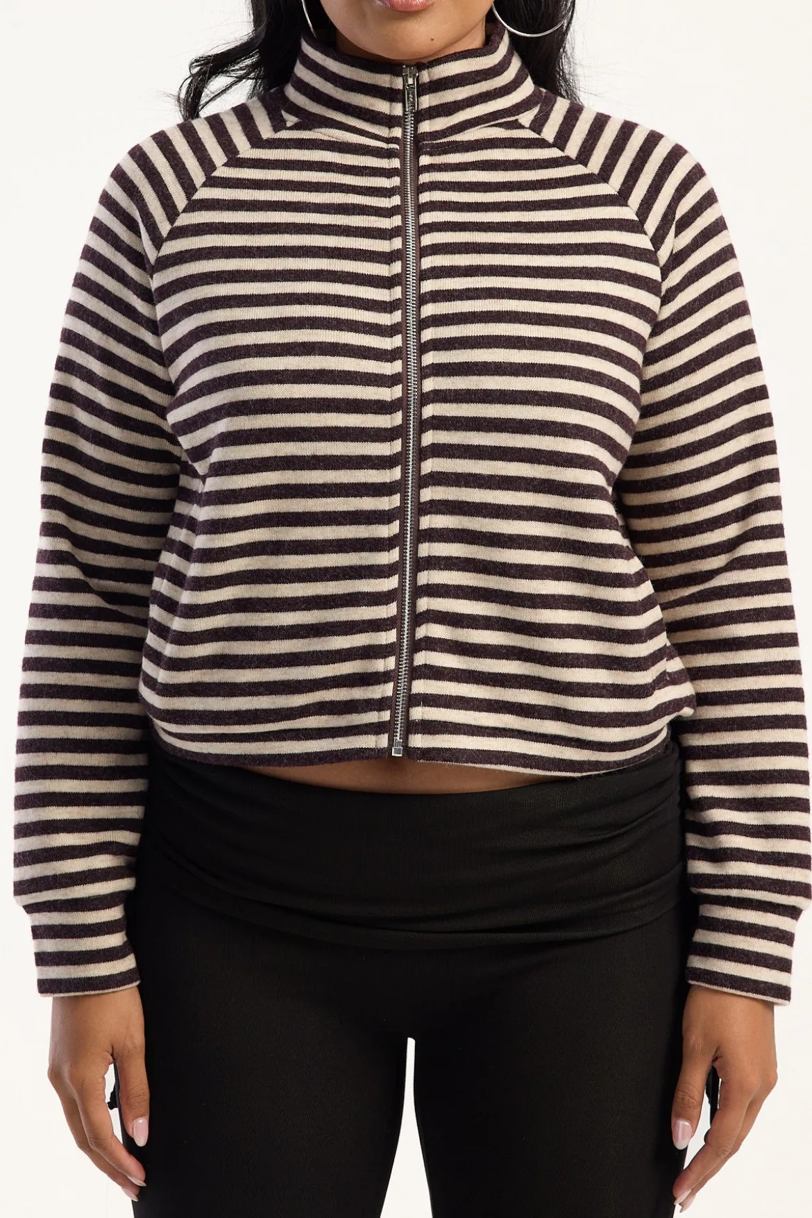 Bloom Knit Jacket Beige/Chocolate Stripe