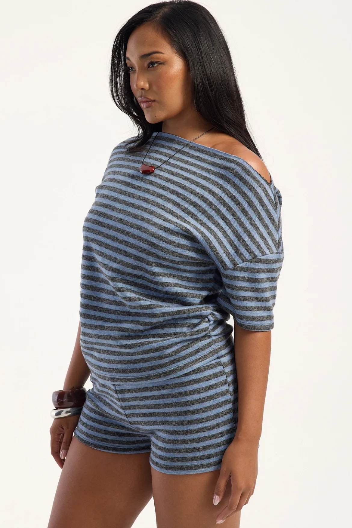 Bloom Knit Short Grey Blue Stripe