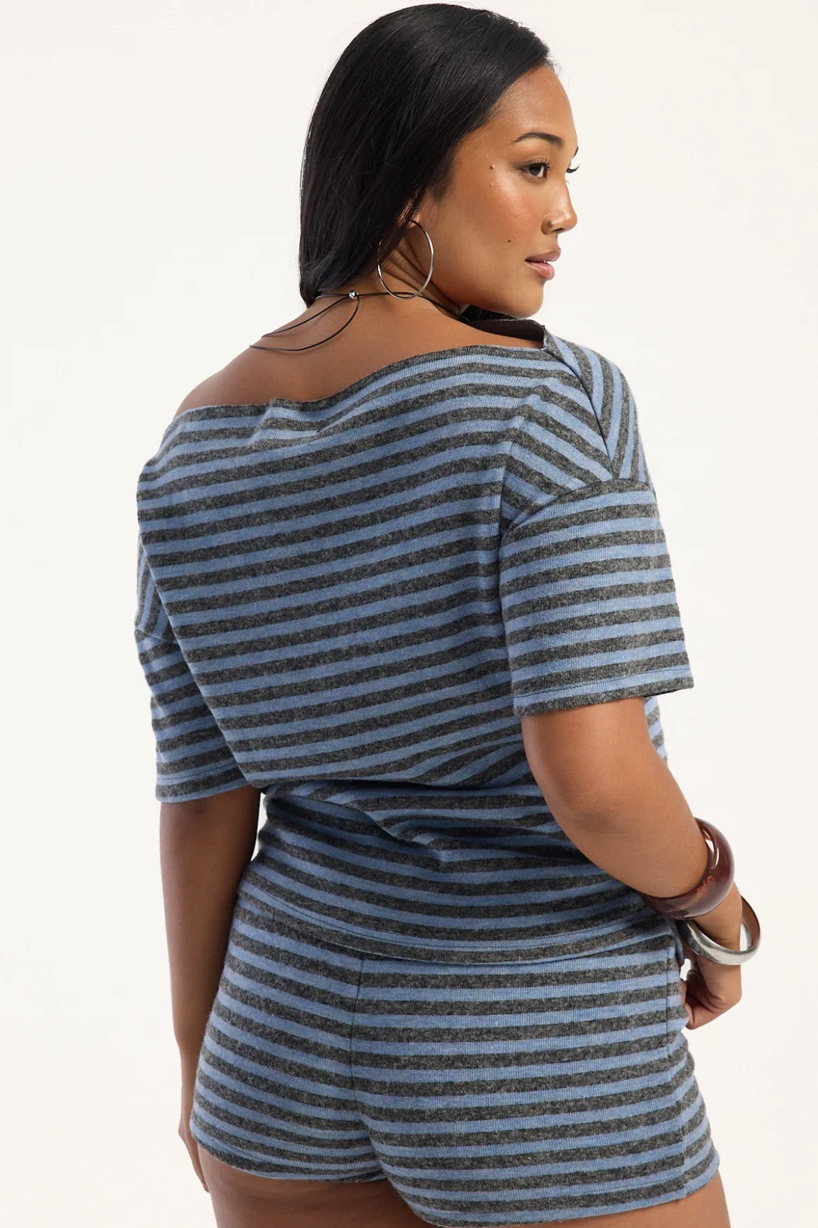 Bloom Knit Short Grey Blue Stripe