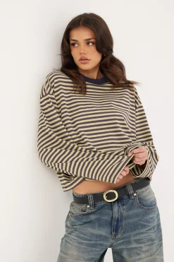 Bloom Long Sleeve Beige Stripe
