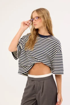 Bloom Short Sleeve White Navy Stripe