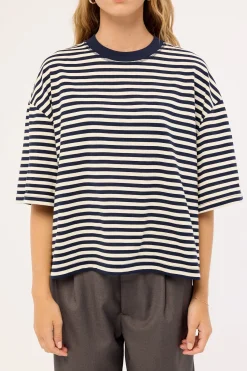 Bloom Short Sleeve White Navy Stripe