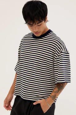 Bloom Short Sleeve White Navy Stripe