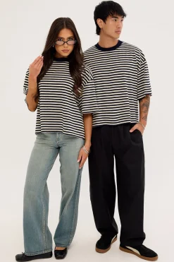 Bloom Short Sleeve White Navy Stripe