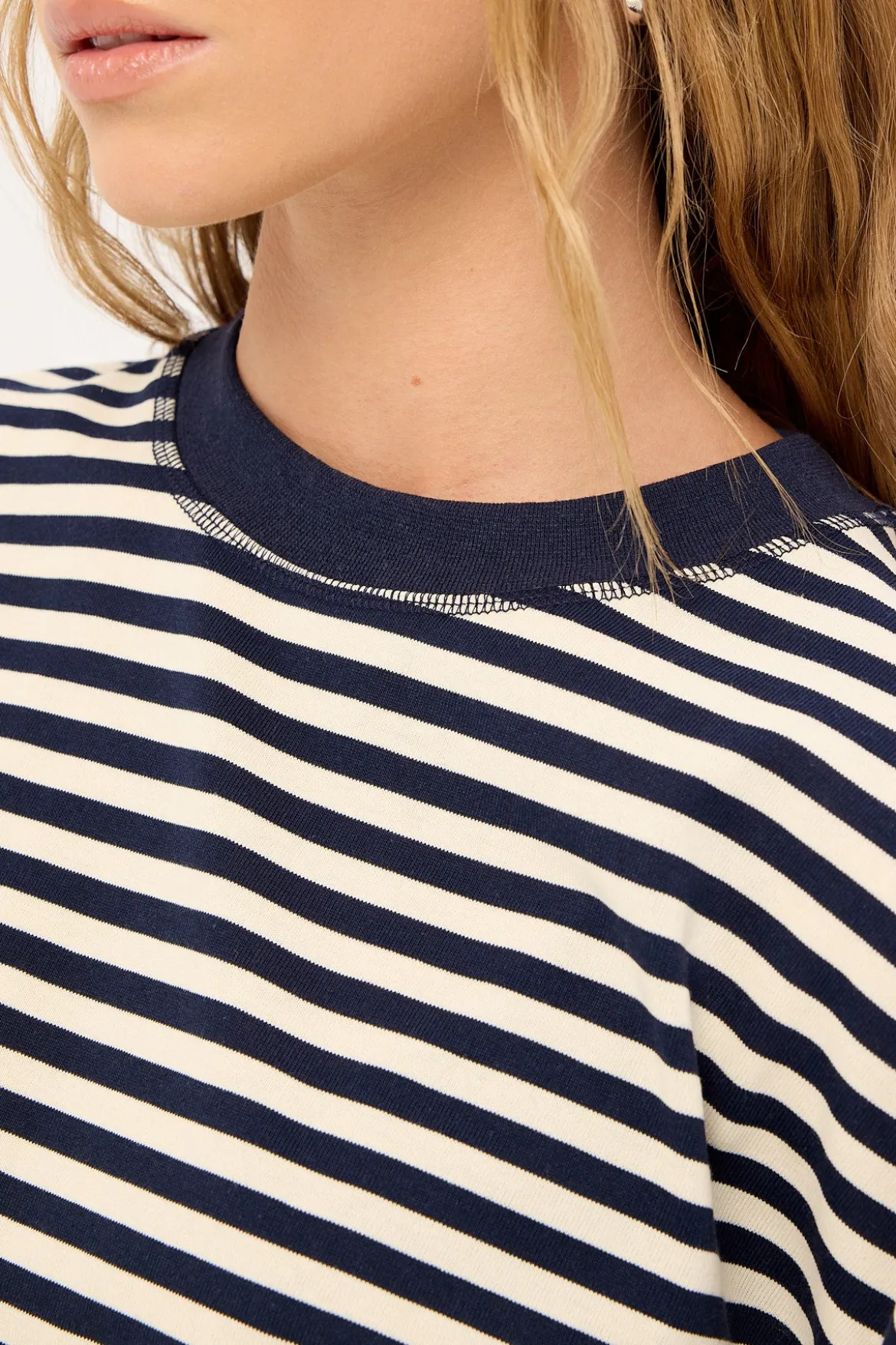 Bloom Short Sleeve White Navy Stripe