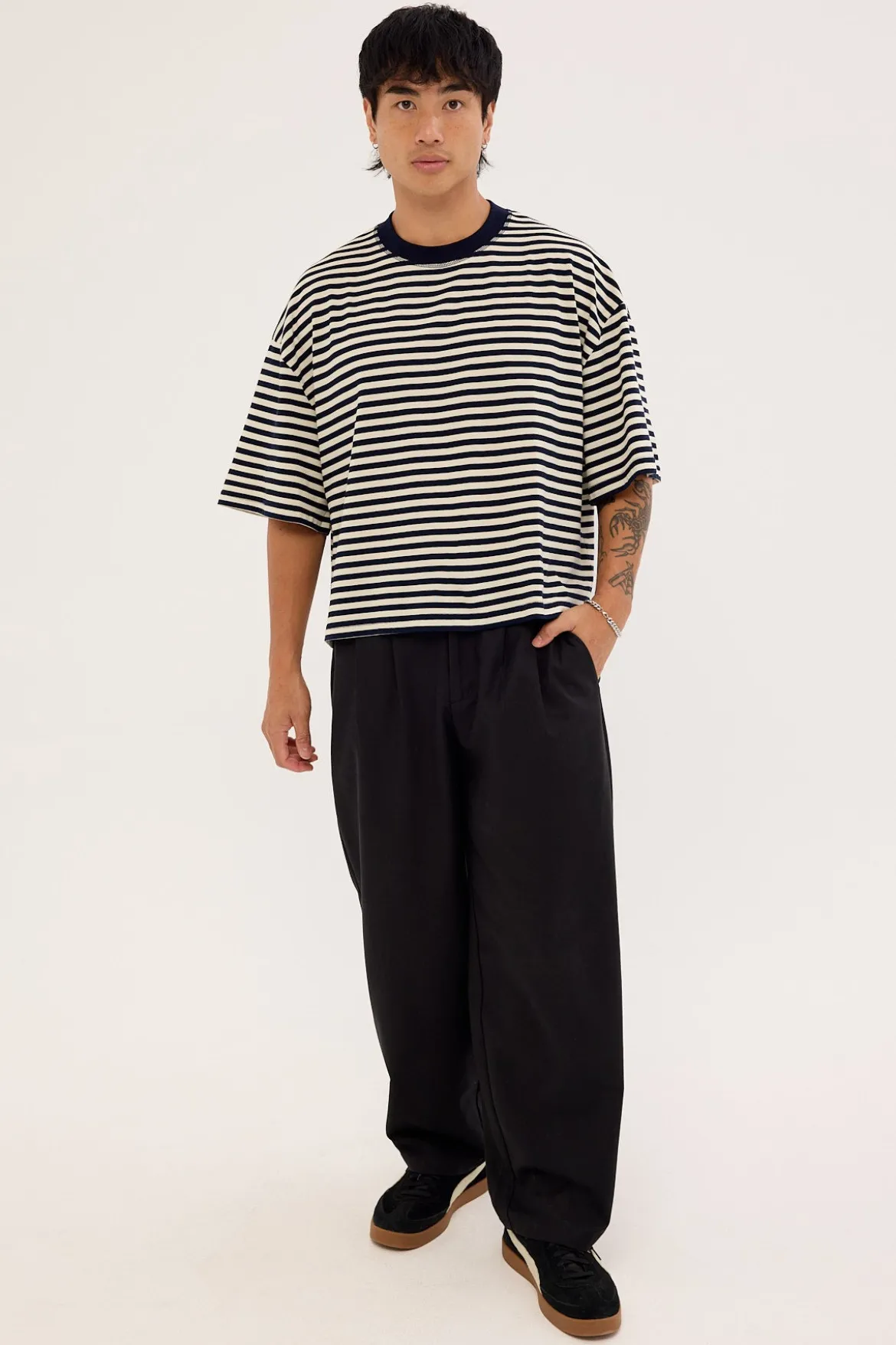 Bloom Short Sleeve White Navy Stripe