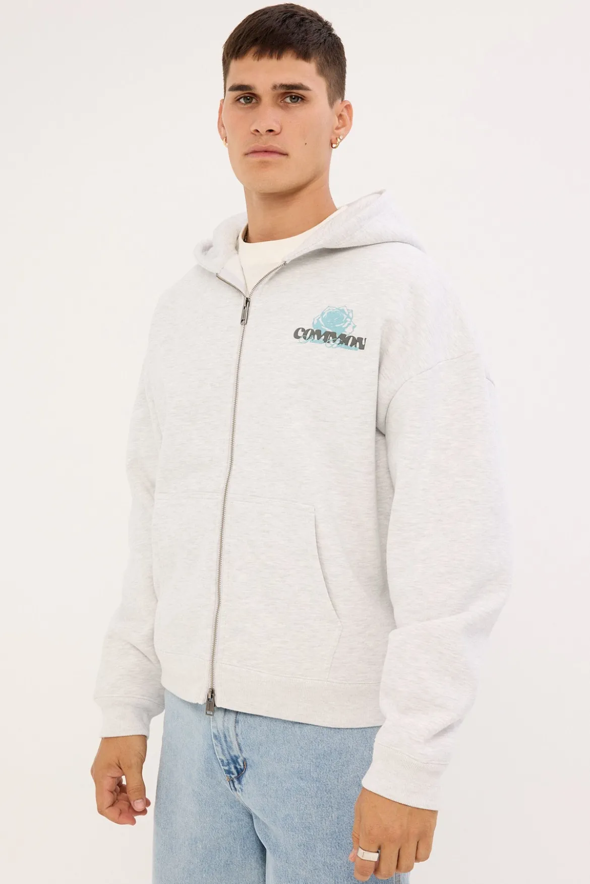 Bloomscape Zip Through Cropped Hoodie Snow Marle