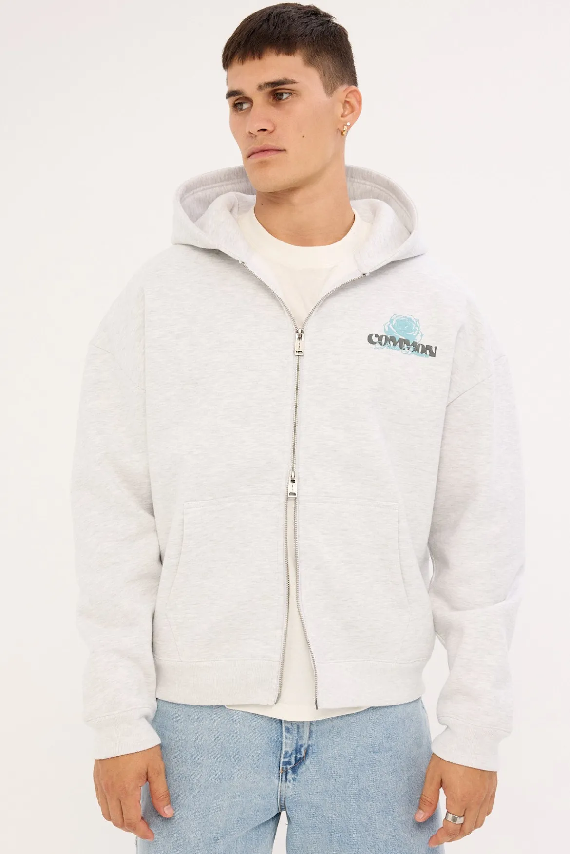 Bloomscape Zip Through Cropped Hoodie Snow Marle