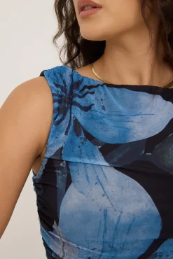 Bluestar Draped Mini Dress Black Print