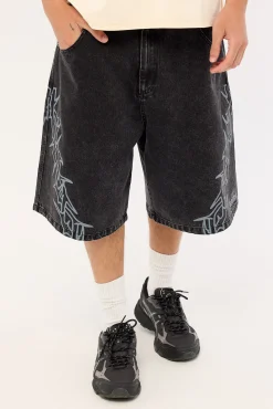 Bones Barned Denim Shorts Washed Black