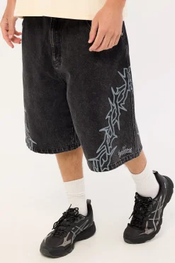 Bones Barned Denim Shorts Washed Black