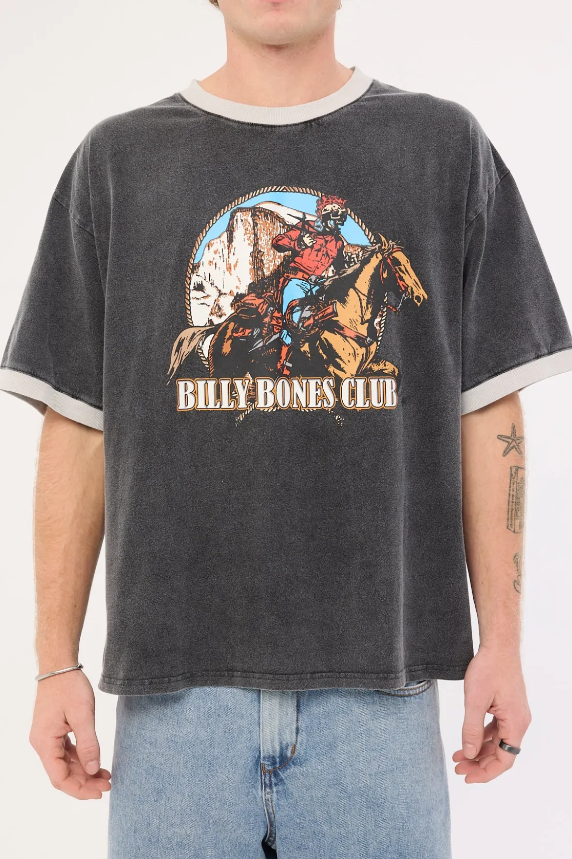 Bones Rodeo 2.0 Boxy Ringer Tee Washed Black