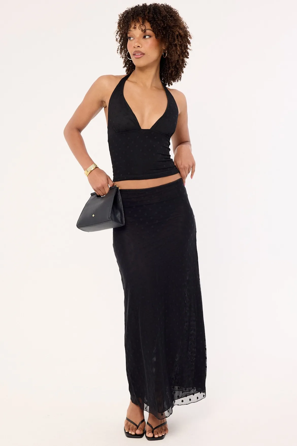 Bowie Polka Halter Top Black