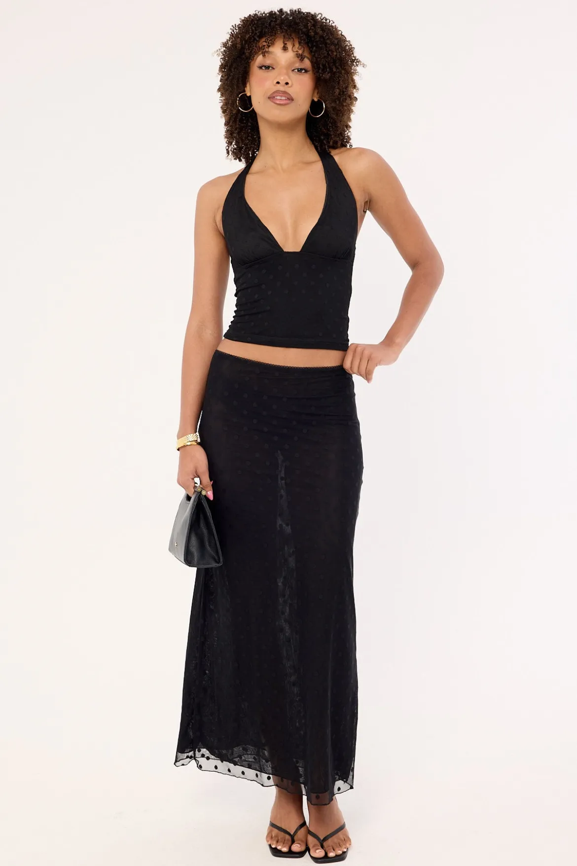 Bowie Polka Halter Top Black