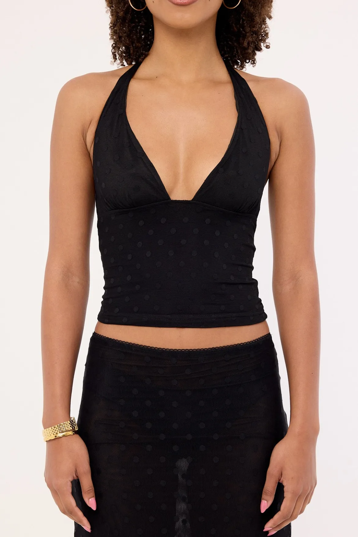 Bowie Polka Halter Top Black