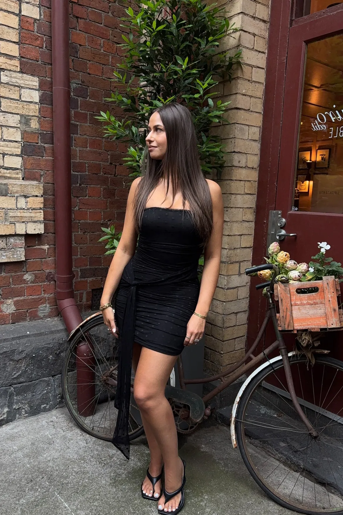 Bowie Polka Tie Mini Dress Black