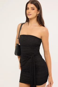 Bowie Polka Tie Mini Dress Black