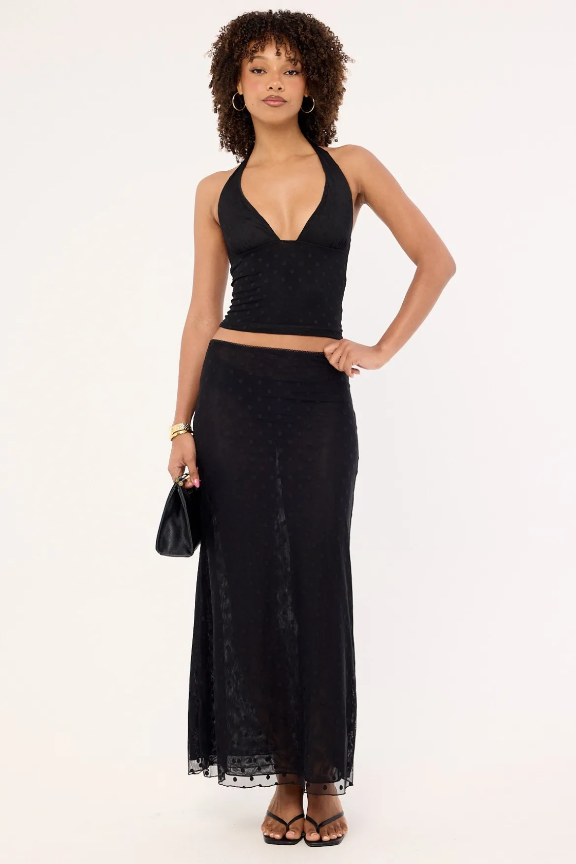 Bowie Sheer Polka Maxi Skirt Black