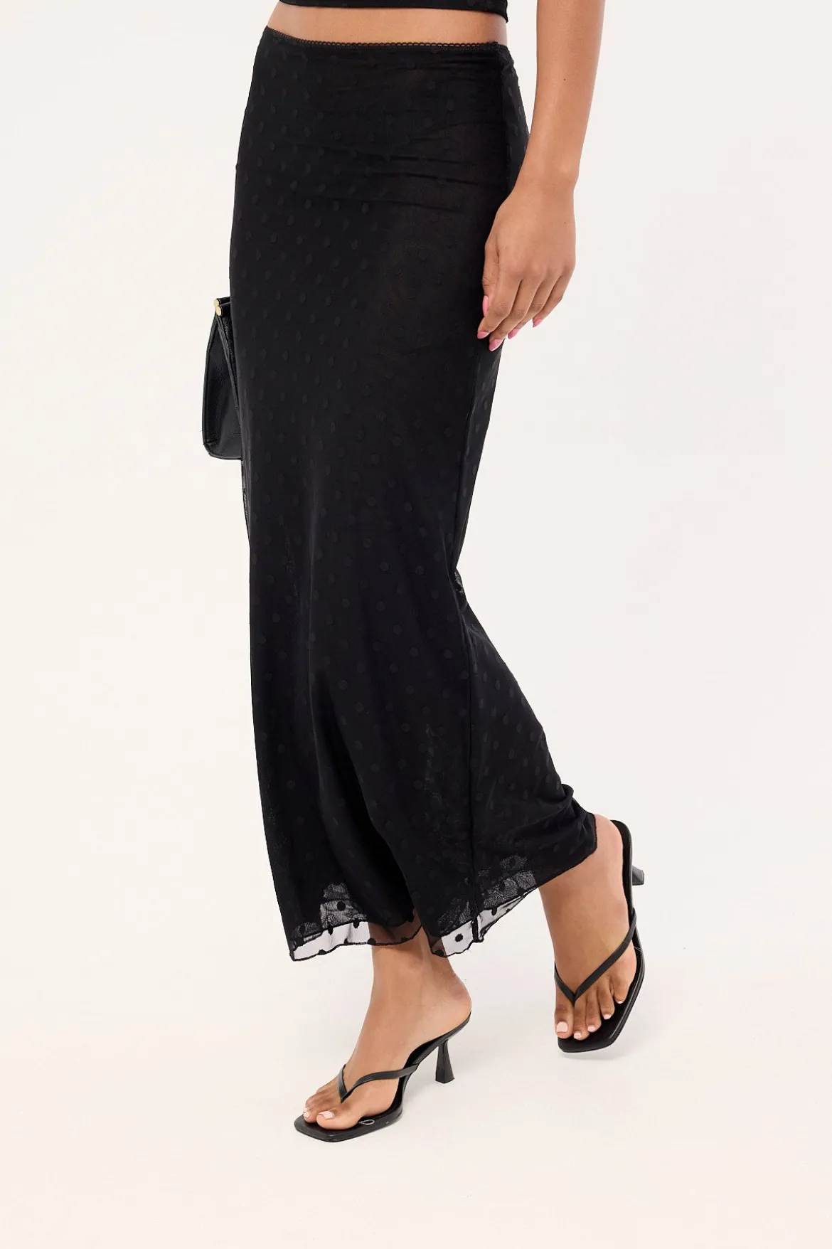 Bowie Sheer Polka Maxi Skirt Black