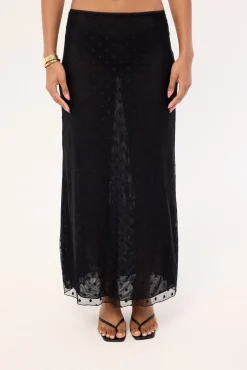 Bowie Sheer Polka Maxi Skirt Black
