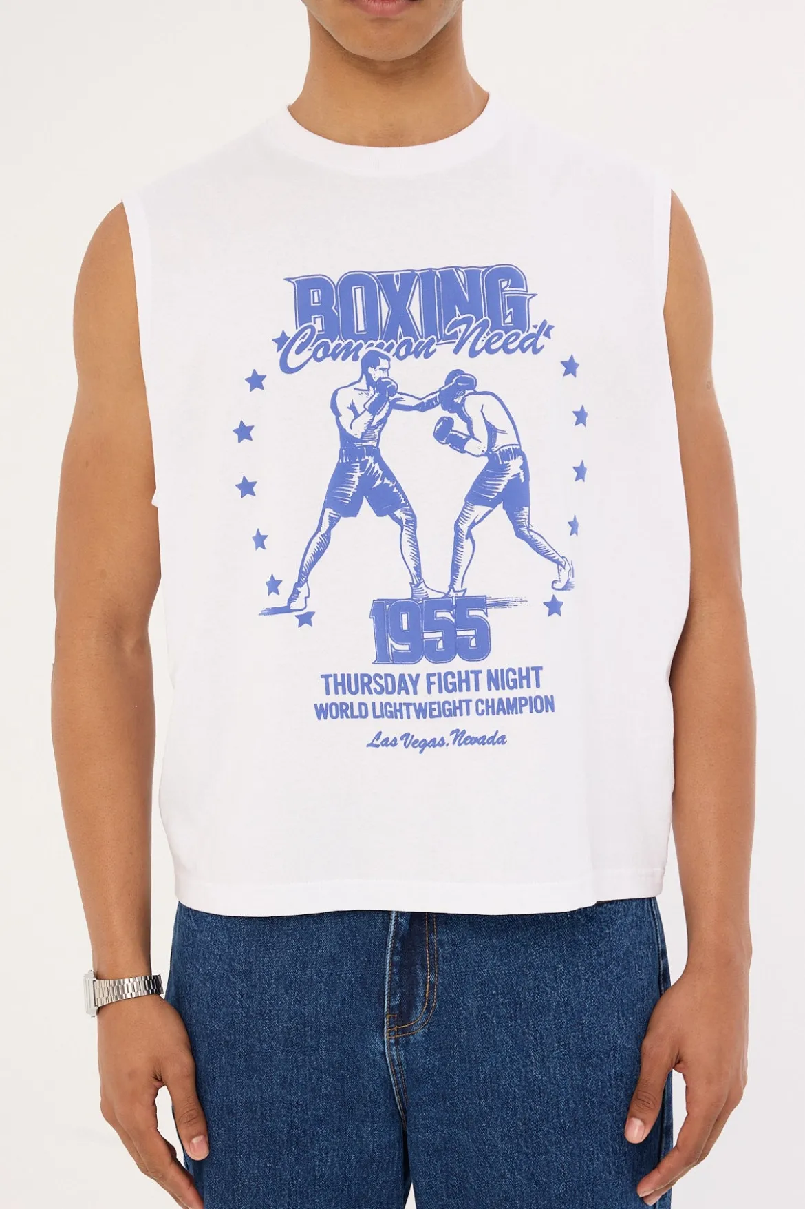 Boxing Cropped Muscle Tank White