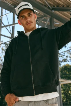 Boxy Zip Hoodie Black