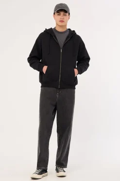 Boxy Zip Hoodie Black