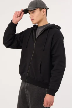 Boxy Zip Hoodie Black