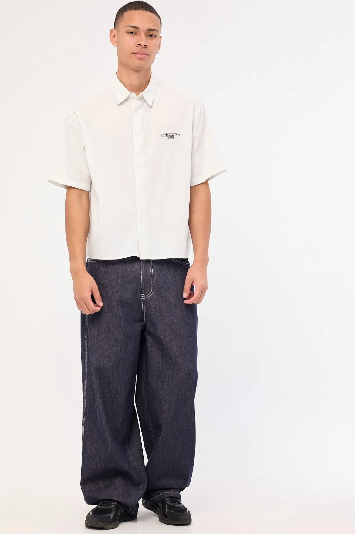 Break Oversize Cropped Shirt Light Green Check