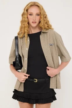 Break Oversize Cropped Shirt Cream Check