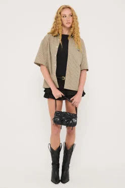 Break Oversize Cropped Shirt Cream Check