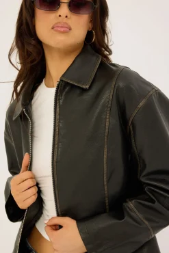 Bree Washed PU Jacket Washed Black