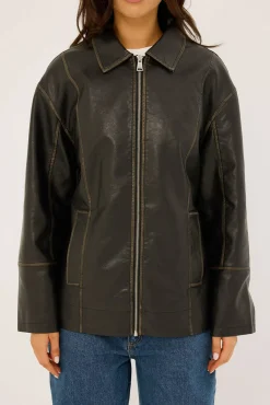 Bree Washed PU Jacket Washed Black