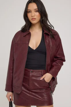 Briana PU High Rise Mini Skirt Burgundy