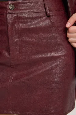 Briana PU High Rise Mini Skirt Burgundy