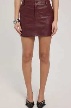 Briana PU High Rise Mini Skirt Burgundy