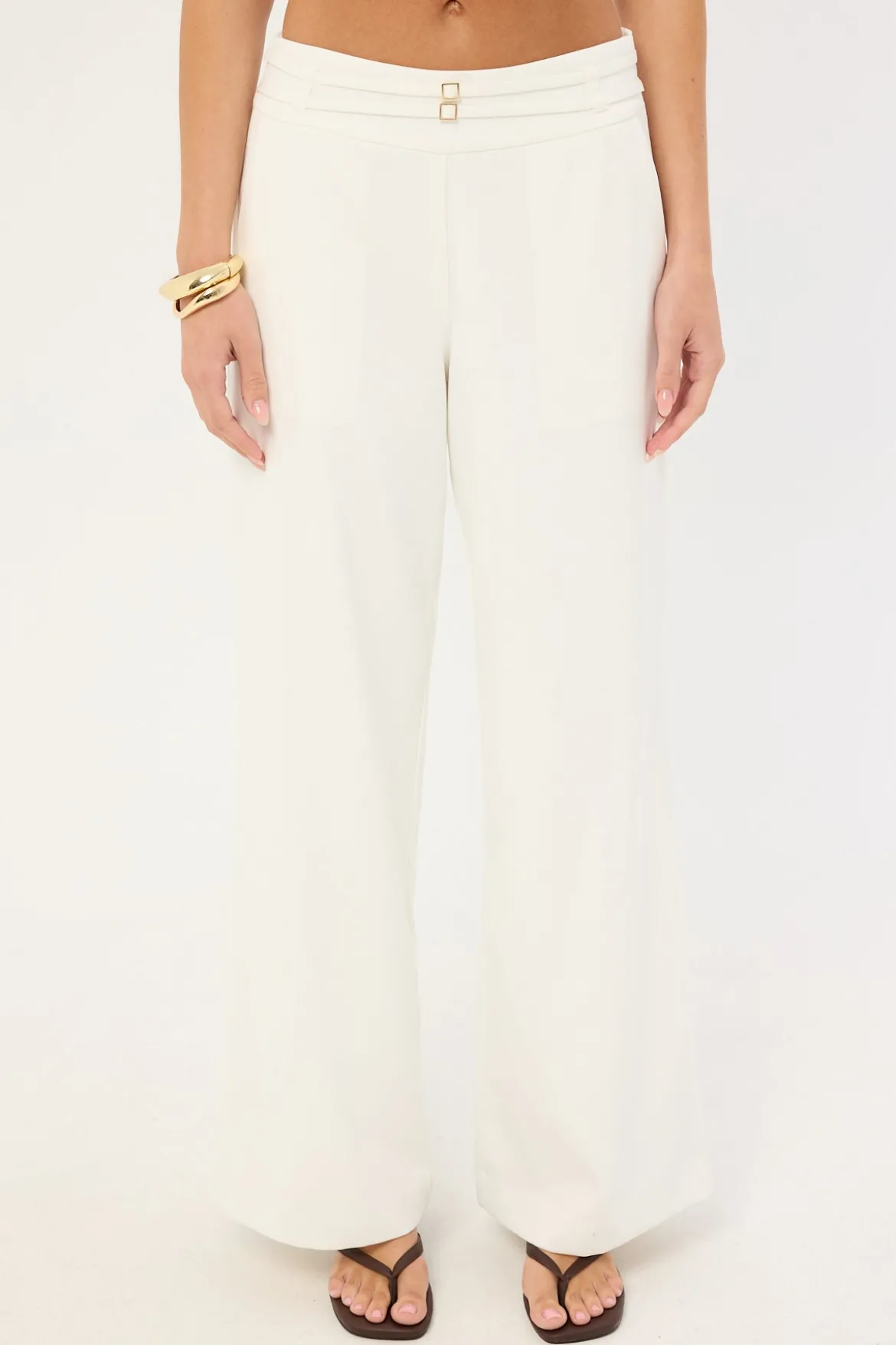 Bridgette Mid Rise Buckle Pant Off-White